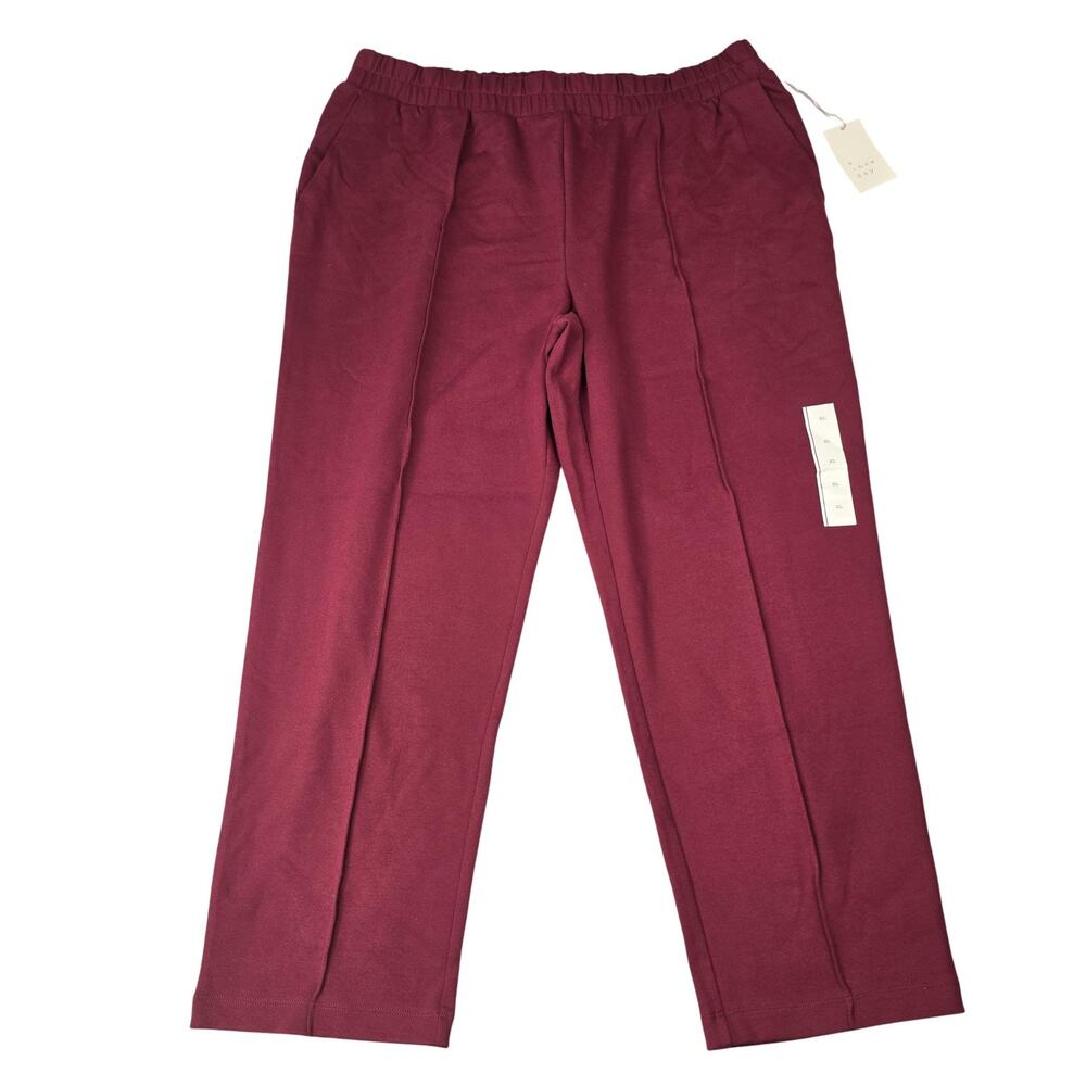 A New Day Pants Womens XL Burgundy Ponte Straight Leg Pull On Pockets Lounge New